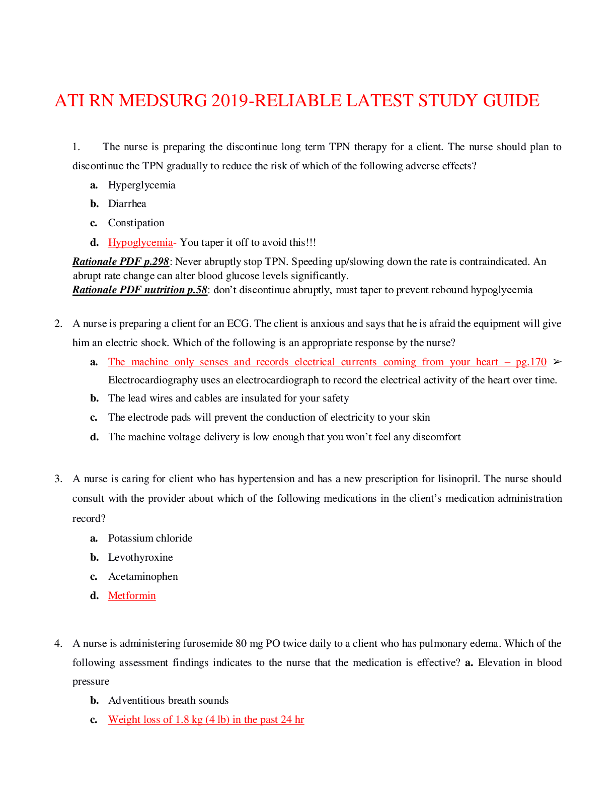 Preview of ATI Nutrition Proctored 2019 Exam - Study Guide / 70 Correct Questions & Answers